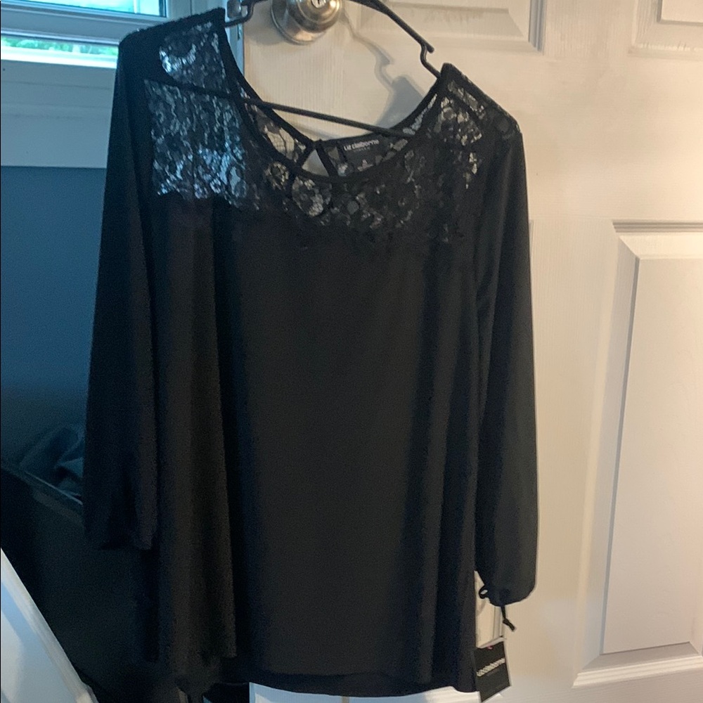 Liz Claiborne Black Asymmetrical Cut-Out Blouse